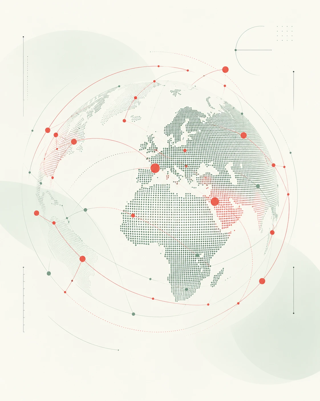 Illustration of a dotted globe with connection lines between regions